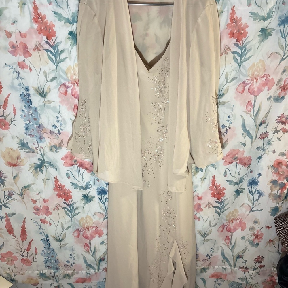 Vintage Elegant Cream Dress with Sheer Overlay